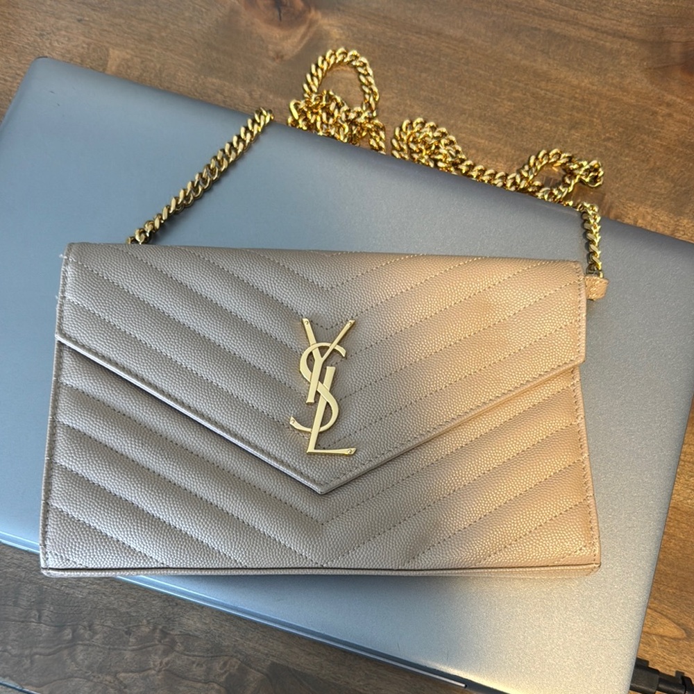 Yves Saint Laurent Cream and Gold Quilted Clutch